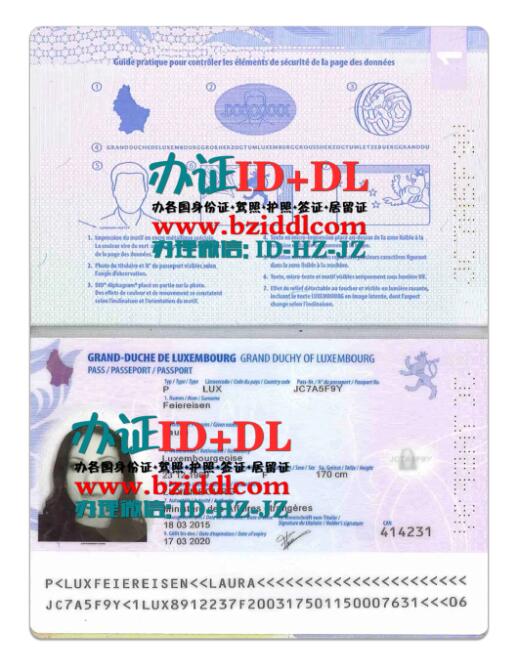 卢森堡护照PSD模板2015年-至今新版本Luxembourg Passport PSD Template 2015-present New Version